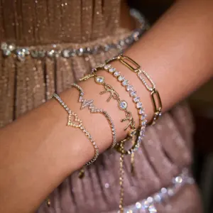 Elegant Gold-Tone Stainless Steel Zirconia Bracelet 8 A9954e98d463847c896b9f24c3052486eZ