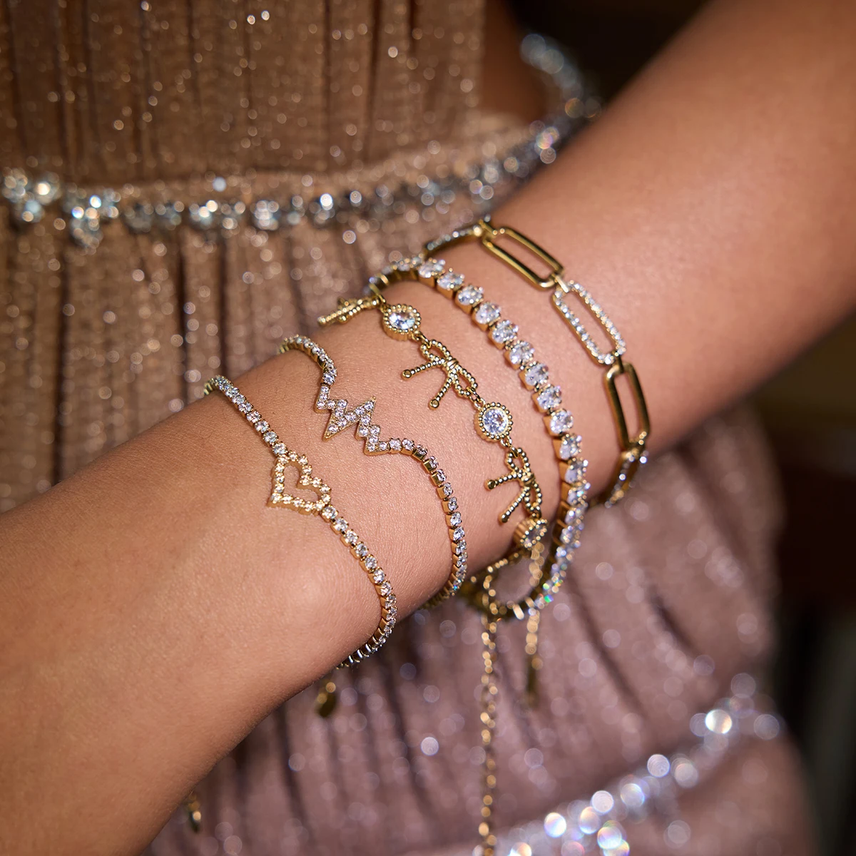 Elegant Gold-Tone Stainless Steel Zirconia Bracelet 2 Elegant Gold-Tone Stainless Steel Zirconia Bracelet - Image 2