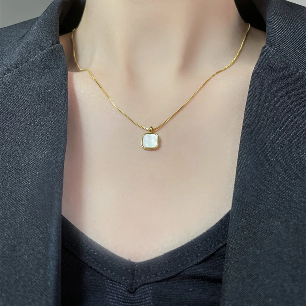Gold-Tone Geometric Square Necklace in Stainless Steel 2 Gold-Tone Geometric Square Necklace in Stainless Steel - Image 2