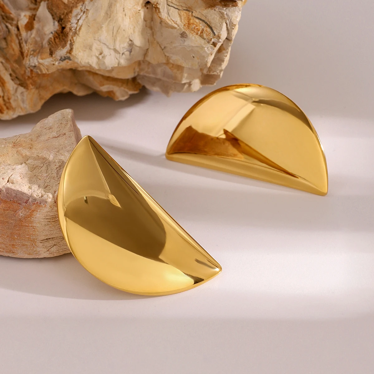 Bold Gold Stainless Steel Demi-Lune Earrings 4 Bold Gold Stainless Steel Demi-Lune Earrings - Image 4
