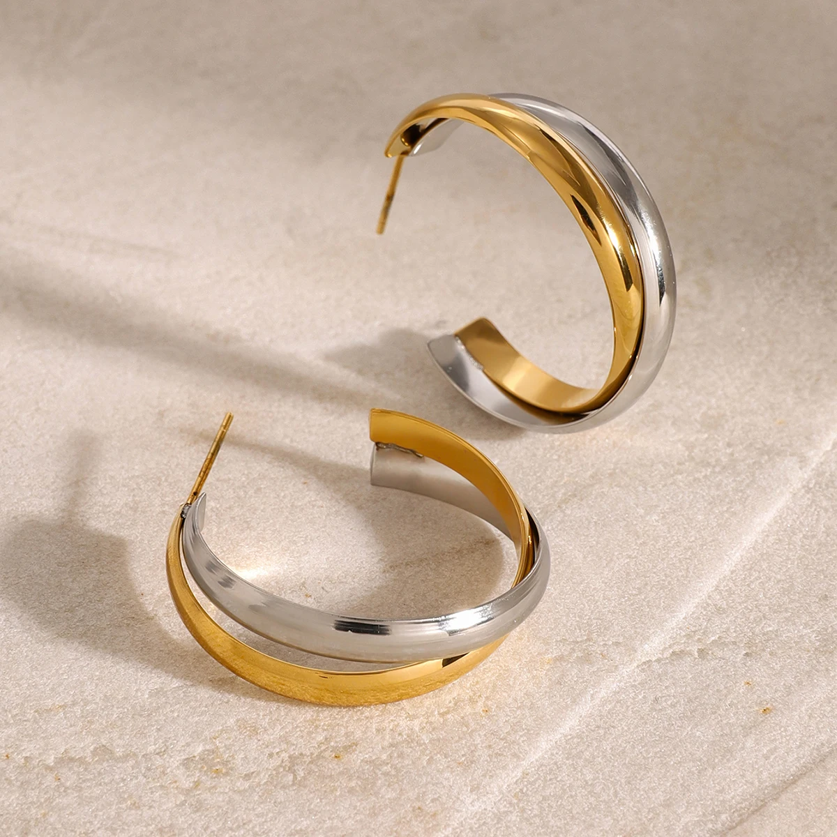 Mixed Metal Stainless Steel Hoop Earrings 4 Mixed Metal Stainless Steel Hoop Earrings - Image 4