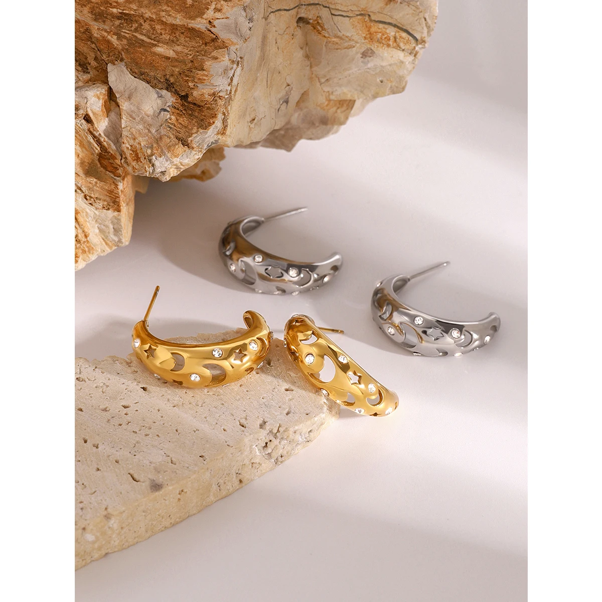 Celestial Stainless Steel Crescent Earrings 2 Celestial Stainless Steel Crescent Earrings - Image 2