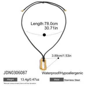 Stainless Steel Gold-Tone Necklace with Black Rope 15 Aaecec2b753ef4432bcc3882c89799353c