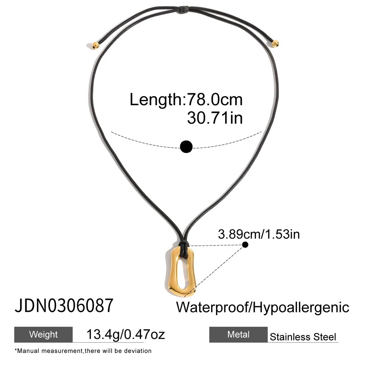 Stainless Steel Gold-Tone Necklace with Black Rope 8 Stainless Steel Gold-Tone Necklace with Black Rope - Image 8