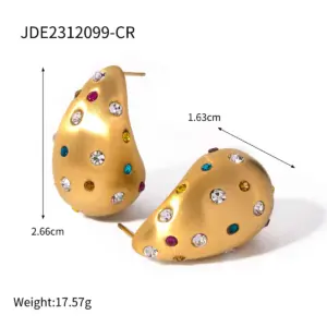 Gold Stainless Steel Teardrop Earrings JDE2312099-CR 11 Ab661c53226be42f99ca2a78530575b04V 2