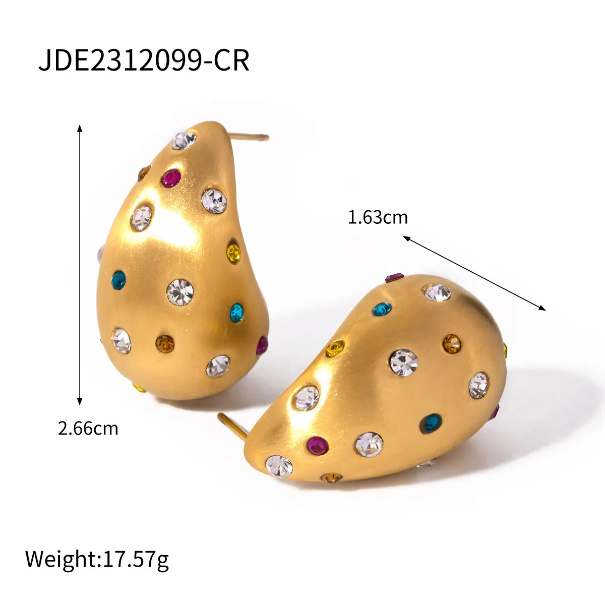 Gold Stainless Steel Teardrop Earrings JDE2312099-CR 6 Gold Stainless Steel Teardrop Earrings JDE2312099-CR - Image 6