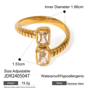 Gold Stainless Steel Open Ring with Artificial Gemstones 13 Ab7e1576dad194b4eadbaebe2dff3cc448 2