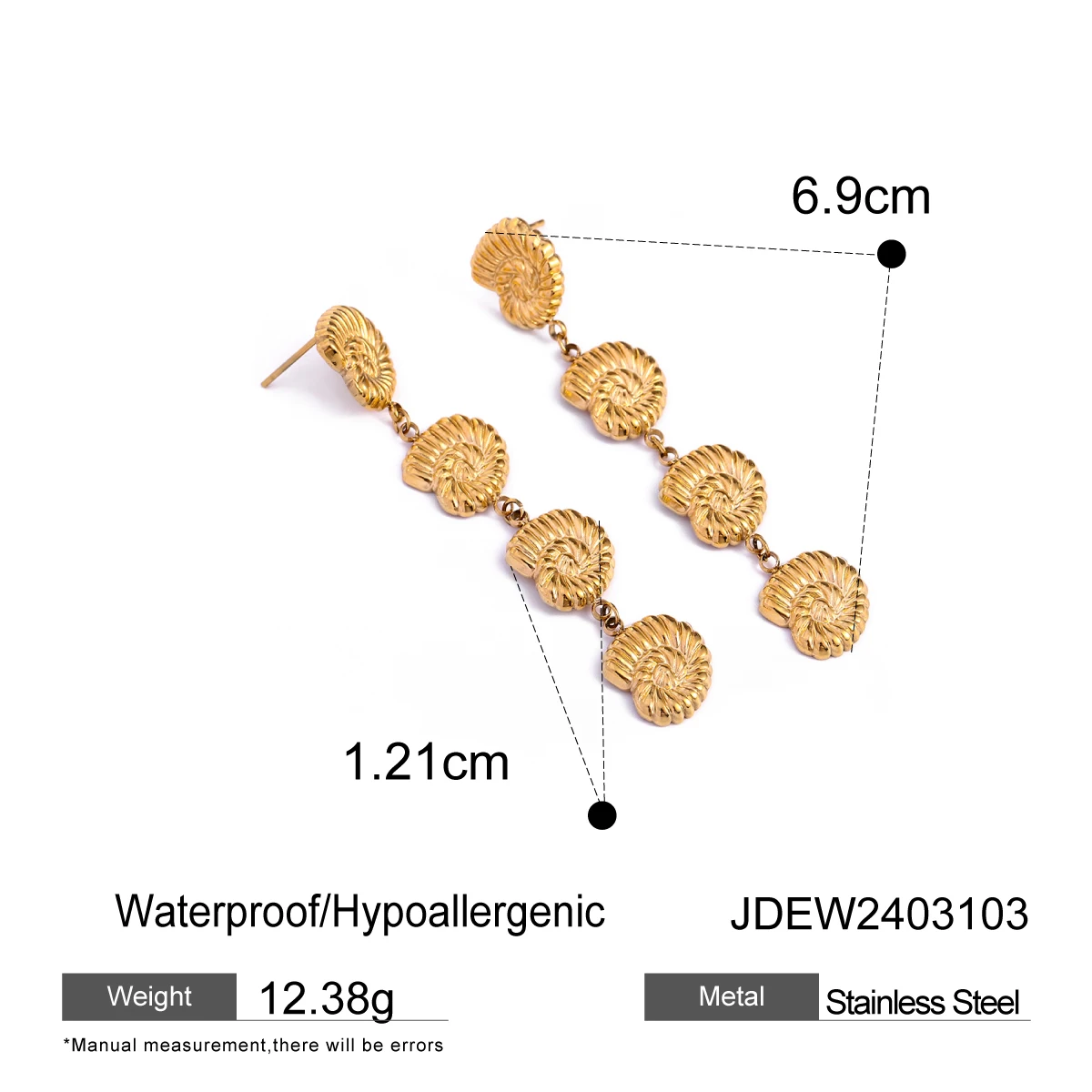 Stainless Steel Gold Conch Drop Earrings 7 Stainless Steel Gold Conch Drop Earrings - Image 7