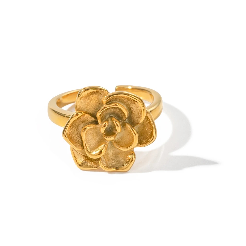 Gold-Color Stainless Steel Rose Ring 5 Gold-Color Stainless Steel Rose Ring - Image 5
