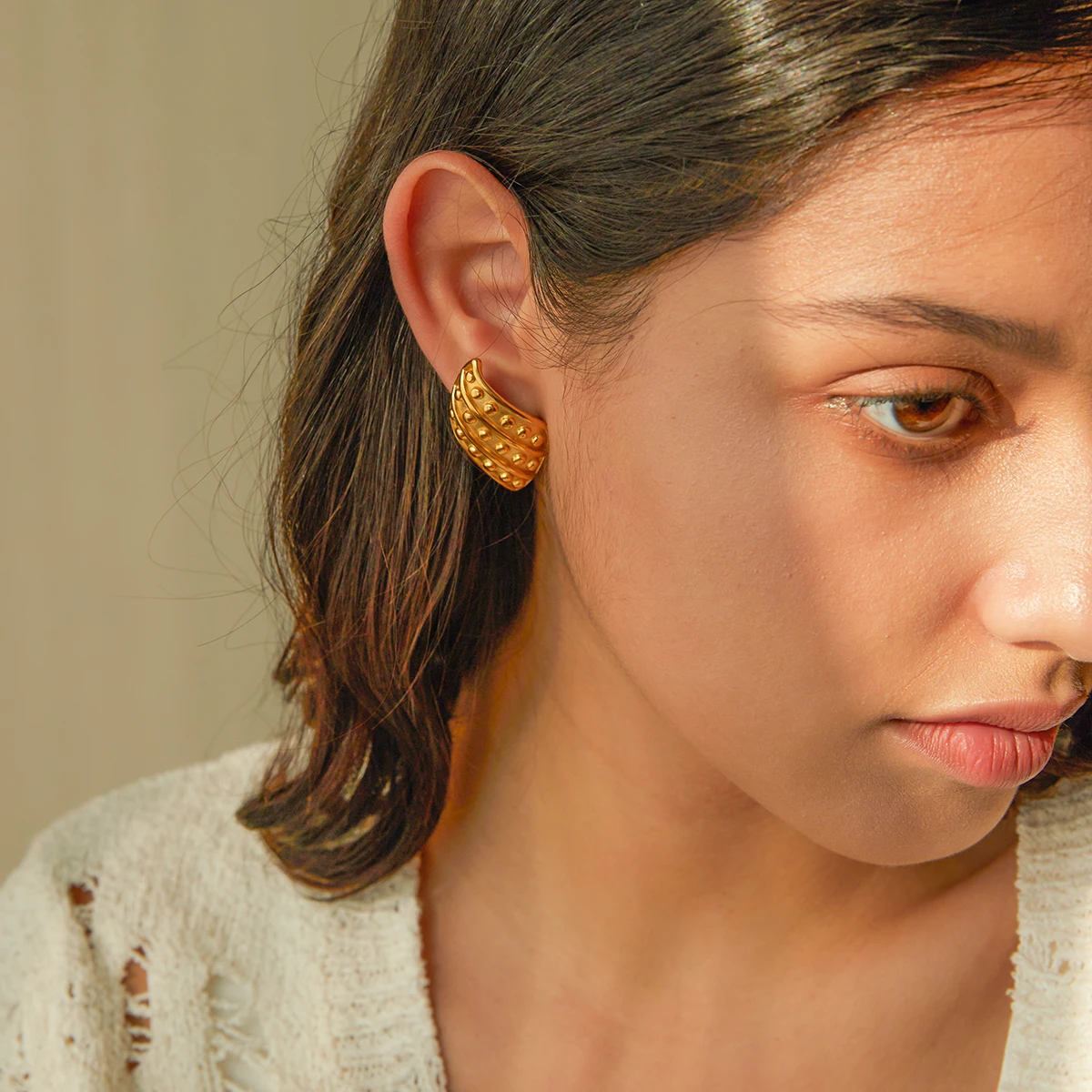 Stainless Steel Crescent Rivet Earrings 3 Stainless Steel Crescent Rivet Earrings - Image 3