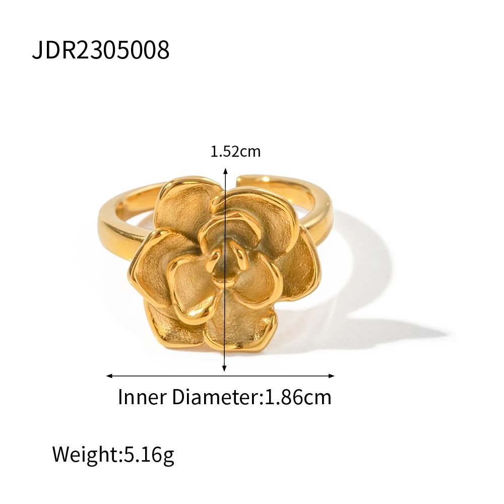 Gold-Color Stainless Steel Rose Ring 6 Gold-Color Stainless Steel Rose Ring - Image 6