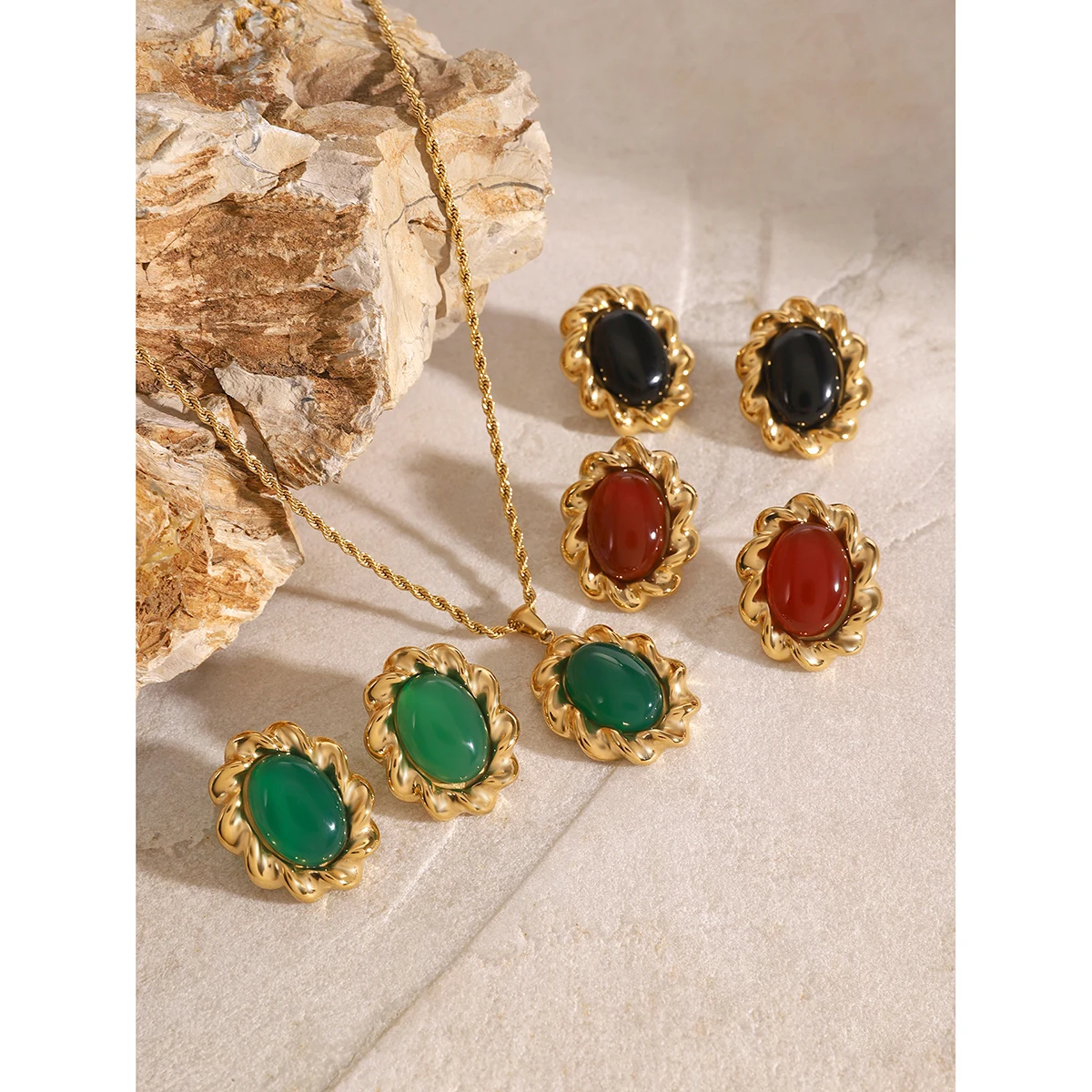 Vintage Stainless Steel Oval Cabochon Earrings 2 Vintage Stainless Steel Oval Cabochon Earrings - Image 2