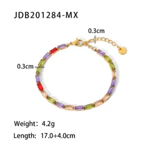Vibrant Multi-Colored Rhinestone Stainless Steel Bracelet 15 Aca9175ed492e4221895c001d734c7644U
