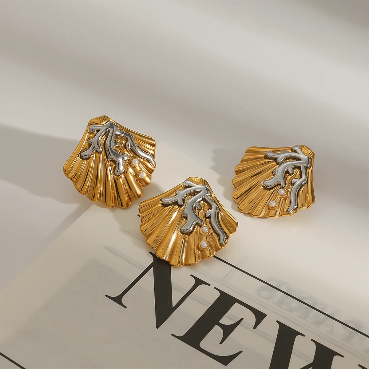 Sea-Inspired Gold Stainless Steel Earrings 6 Sea-Inspired Gold Stainless Steel Earrings - Image 6