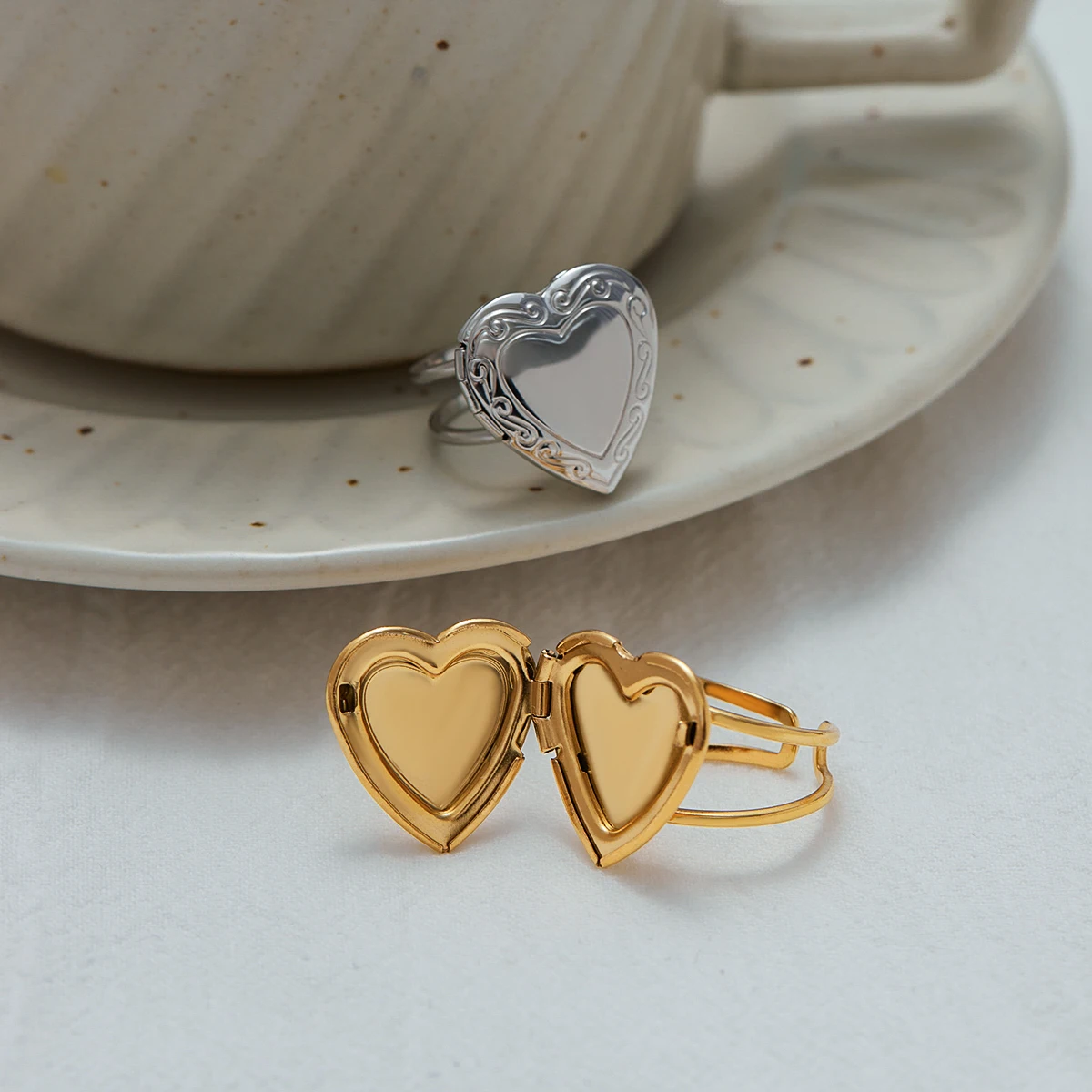 Stainless Steel Heart Ring with Gold Finish 6 Stainless Steel Heart Ring with Gold Finish - Image 6