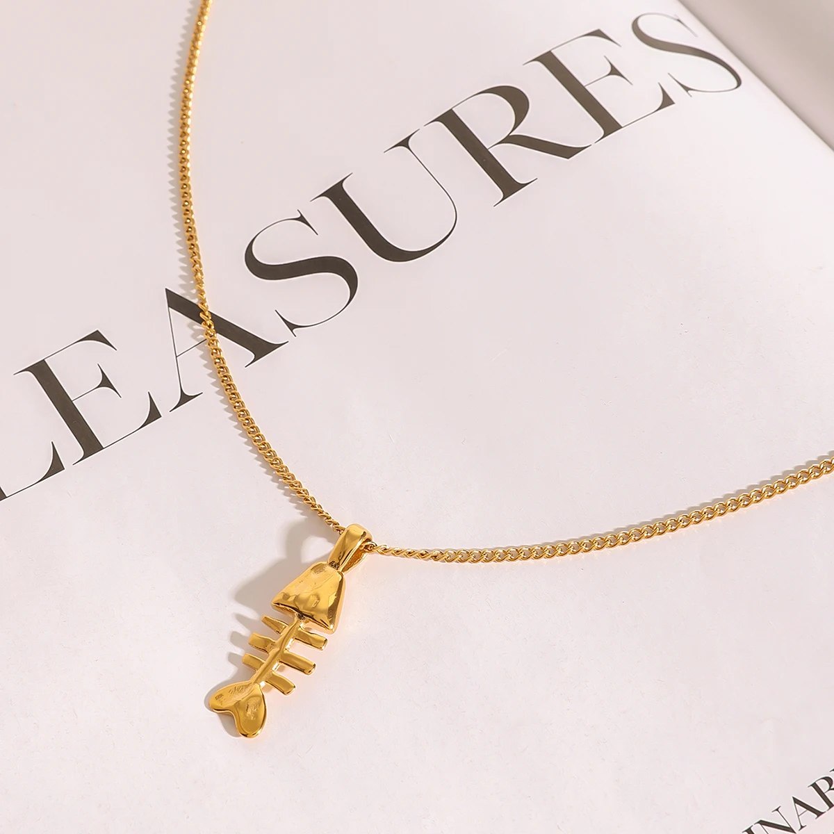 Stainless Steel Fishbone Pendant Necklace 3 Stainless Steel Fishbone Pendant Necklace - Image 3