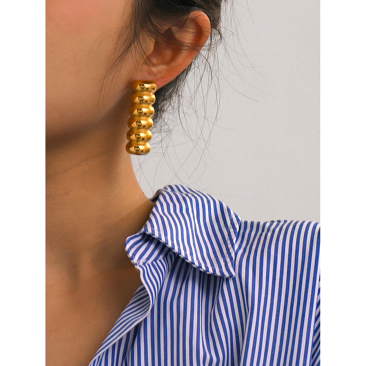 Stainless Steel Gold Drop Earrings 3 Stainless Steel Gold Drop Earrings - Image 3