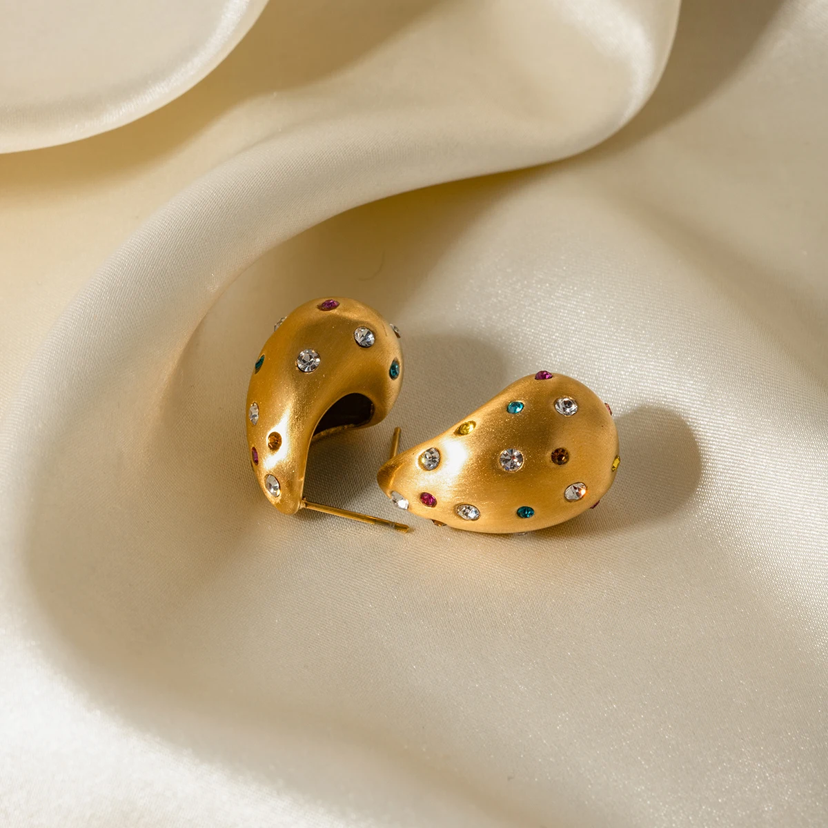 Gold Stainless Steel Teardrop Earrings JDE2312099-CR 2 Gold Stainless Steel Teardrop Earrings JDE2312099-CR - Image 2