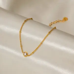 Stainless Steel Gold Anklet with Zircon Accent 9 Ada78c10020f44886a81ee4092b3d6a05d