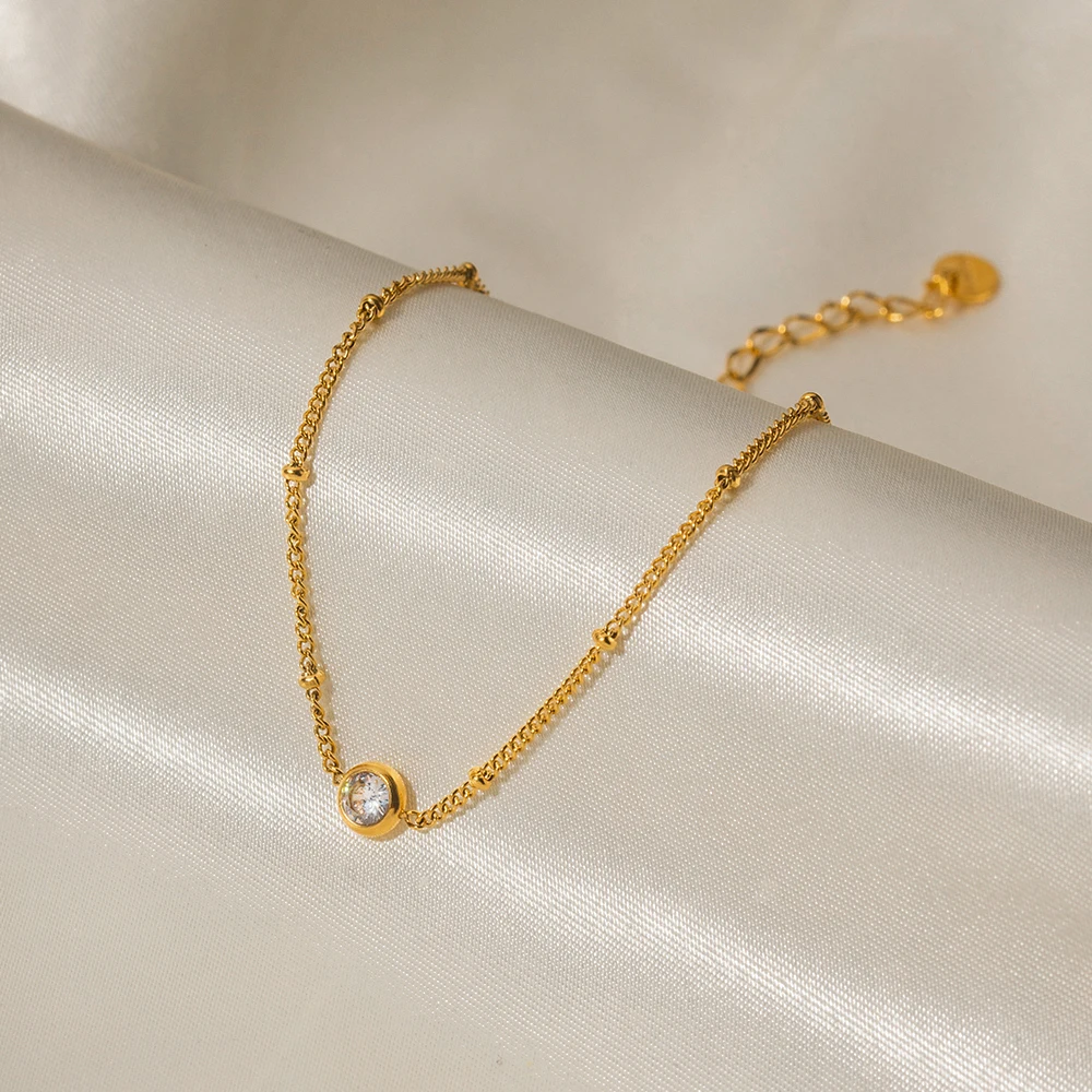 Stainless Steel Gold Anklet with Zircon Accent 4 Stainless Steel Gold Anklet with Zircon Accent - Image 4