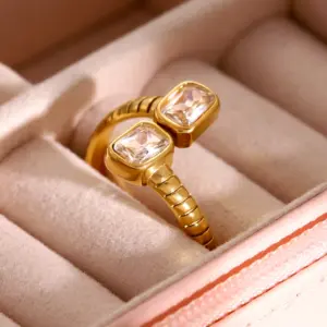 Gold Stainless Steel Open Ring with Artificial Gemstones 10 Adb7de9b705b1466196c8e4083931fed0w