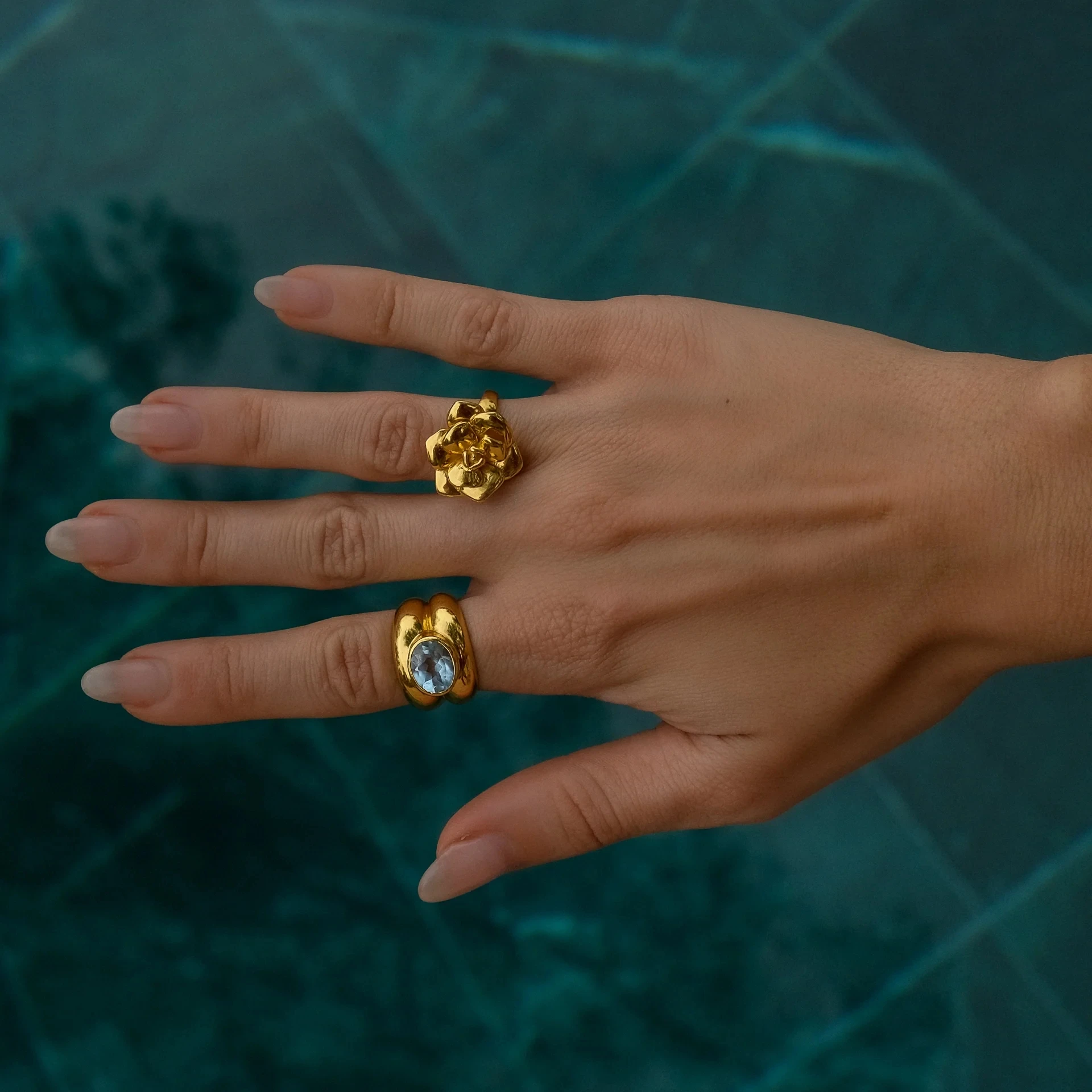 Gold-Color Stainless Steel Rose Ring 2 Gold-Color Stainless Steel Rose Ring - Image 2