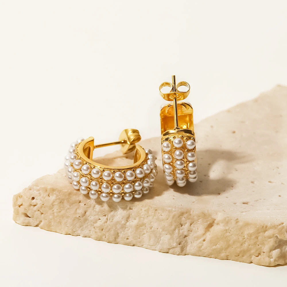 Stainless Steel Pearl Hoop Earrings 4 Stainless Steel Pearl Hoop Earrings - Image 4