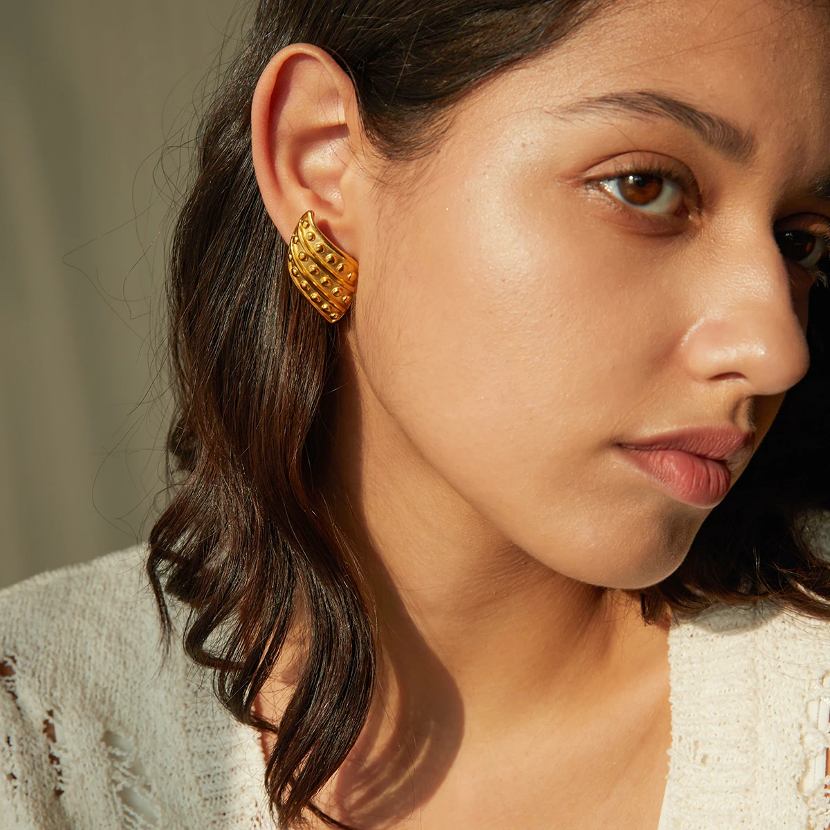 Stainless Steel Crescent Rivet Earrings 2 Stainless Steel Crescent Rivet Earrings - Image 2