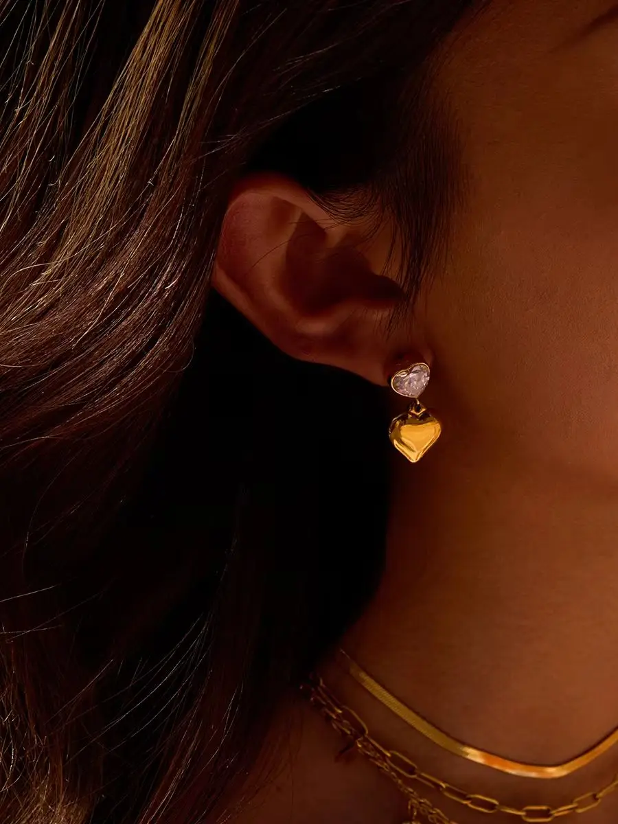 Stainless Steel Heart-Shaped Zircon Earrings 3 Stainless Steel Heart-Shaped Zircon Earrings - Image 3