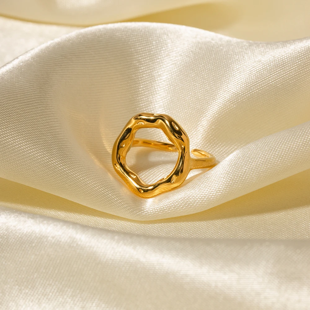 Gold-Toned Stainless Steel Lava Flower Ring 5 Gold-Toned Stainless Steel Lava Flower Ring - Image 5