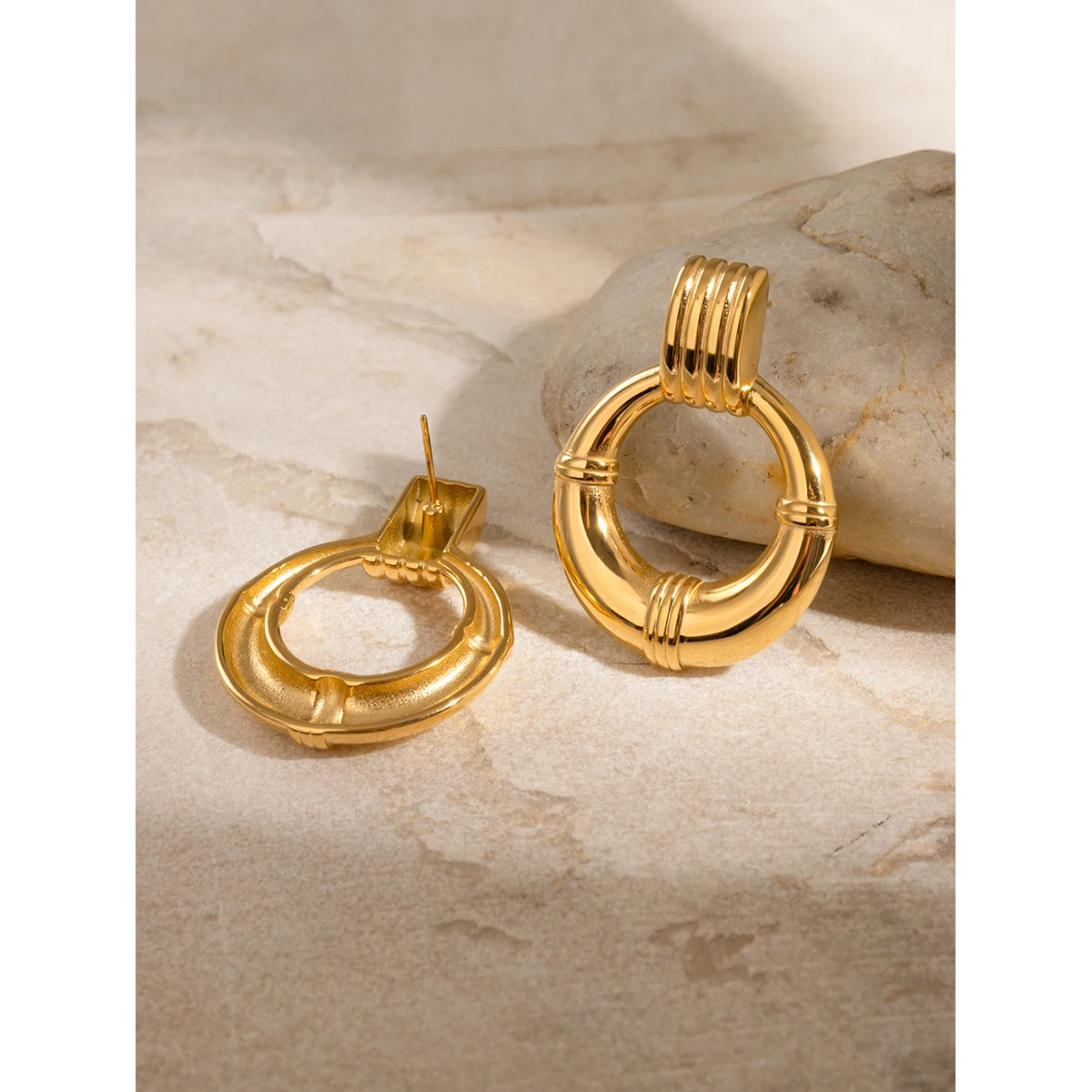 Gold Stainless Steel Geometric Dangle Earrings 5 Gold Stainless Steel Geometric Dangle Earrings - Image 5