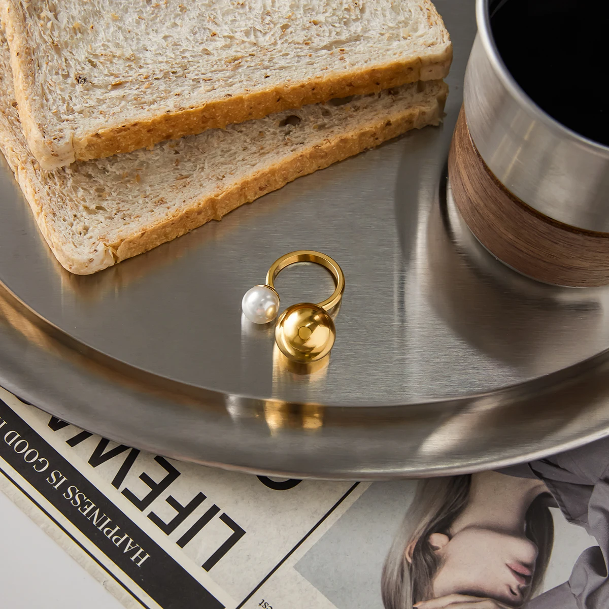 Open Women's Stainless Steel Gold Ring Set 5 Open Women's Stainless Steel Gold Ring Set - Image 5