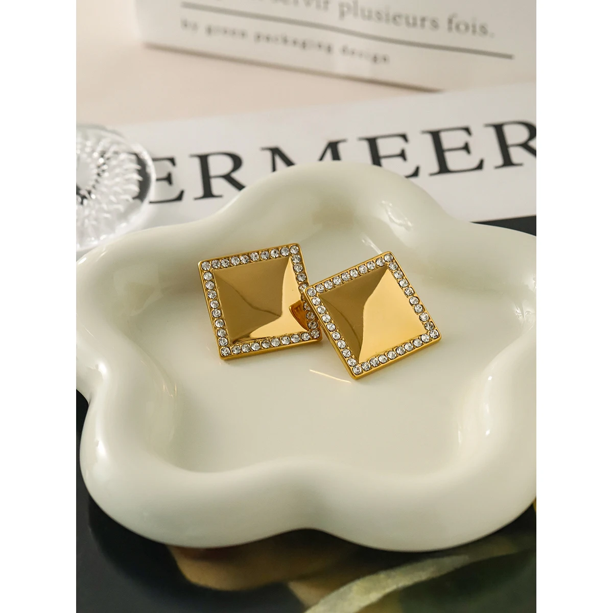 Stainless Steel Gold Square Earrings for Women 4 Stainless Steel Gold Square Earrings for Women - Image 4