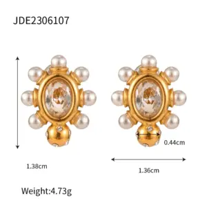 Stainless Steel Pearl and Gold Earrings Set 19 Af8c34adf2c8a442caae87bd9ef887b46u