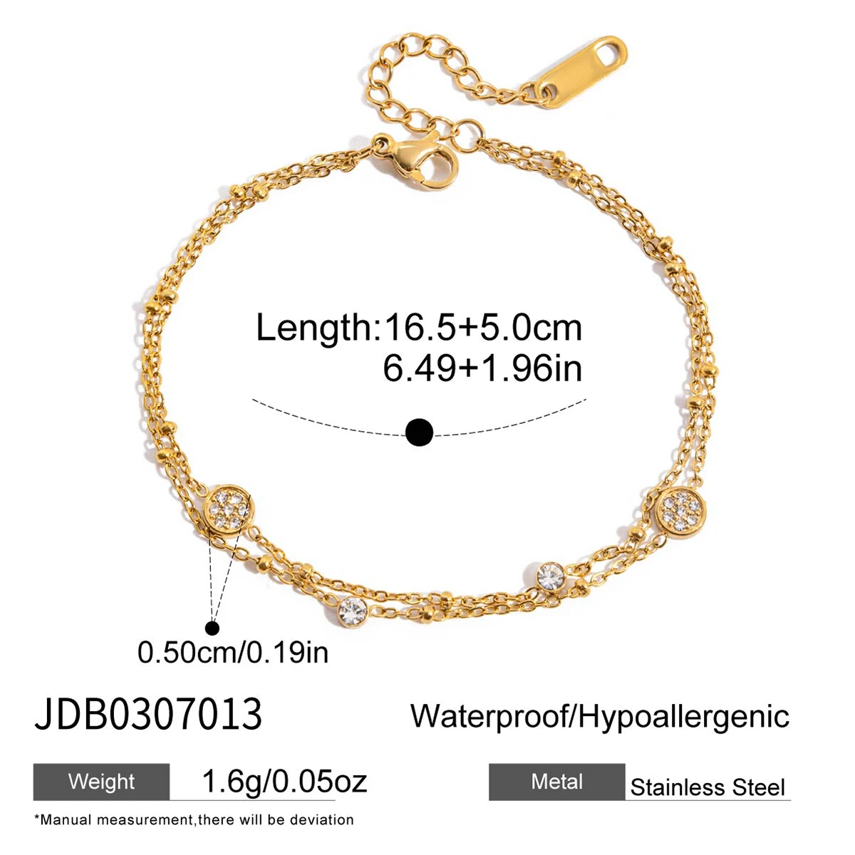 Elegant Gold-Tone Stainless Steel Beaded Bracelet 7 Elegant Gold-Tone Stainless Steel Beaded Bracelet - Image 7