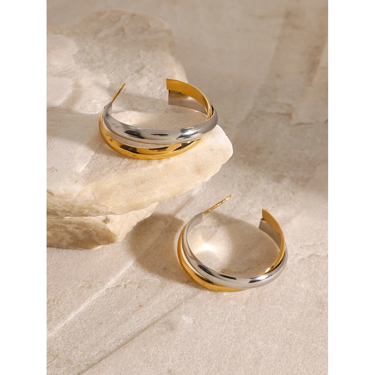 Mixed Metal Stainless Steel Hoop Earrings 5 Mixed Metal Stainless Steel Hoop Earrings - Image 5