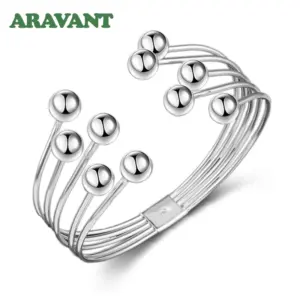 925 Silver Multi-Line Bead Open Cuff Bracelet 10 H031412903ad343adbdd52080ad2a42c2t