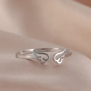 Wing-Shaped Adjustable Stainless Steel Ring for Women 11 H0391479d73d0497ea4f5d66df92a1f41Y