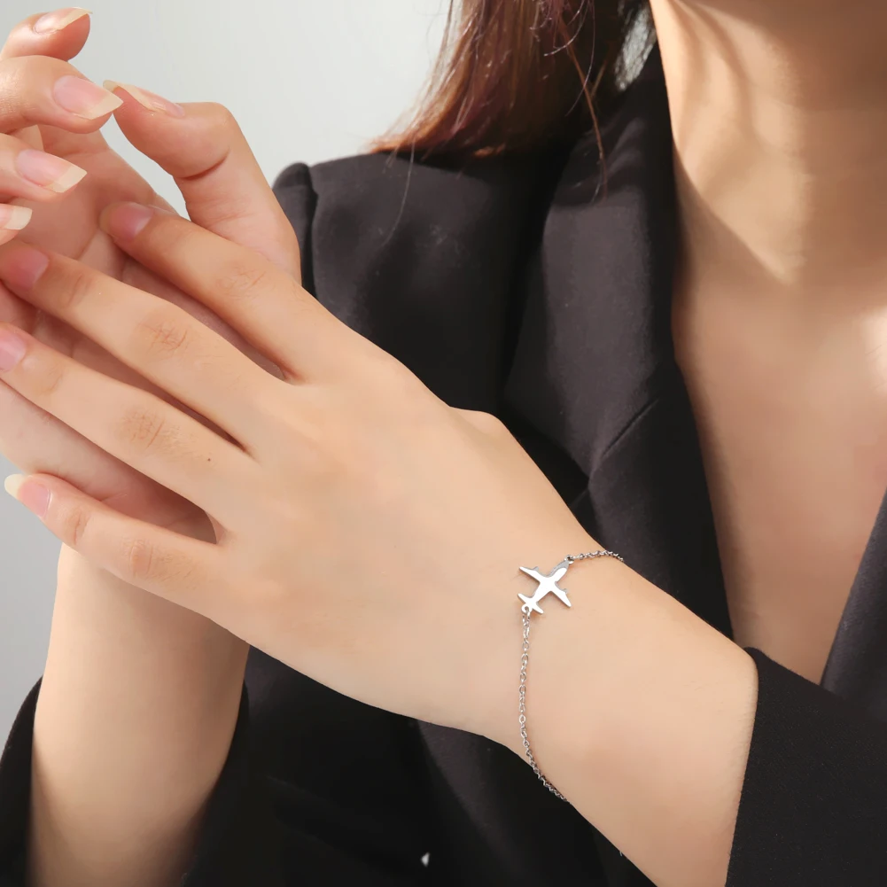 Stainless Steel Airplane Charm Bracelet 2 Stainless Steel Airplane Charm Bracelet - Image 2