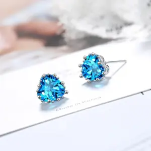Heart-Shaped Sterling Silver Earrings with Blue Cubic Zirconia 9 H0c1398a9f73d40128a00da5815f1d2bde
