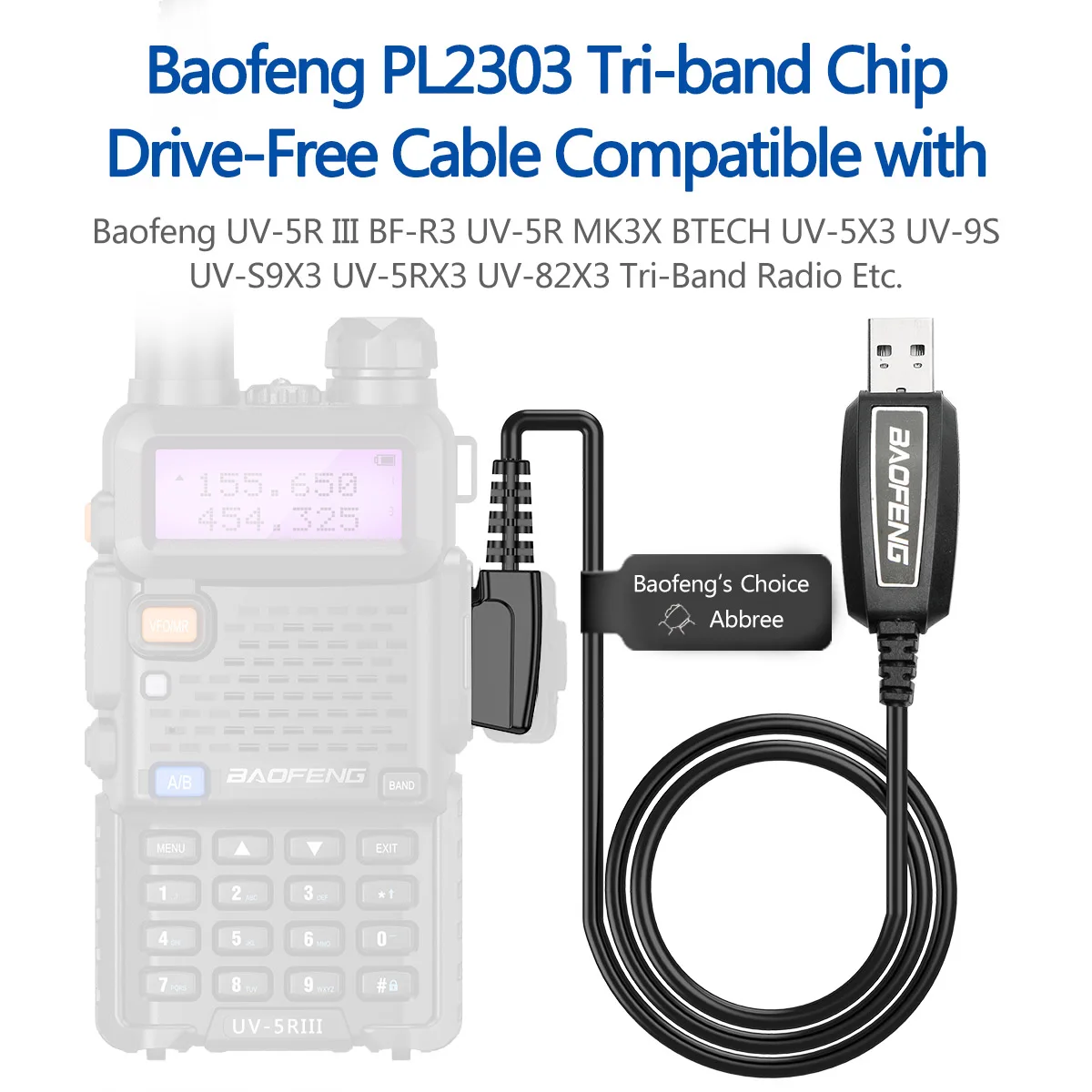 Black Tri-Band USB Programming Cable for Baofeng Radios 4 Black Tri-Band USB Programming Cable for Baofeng Radios - Image 4