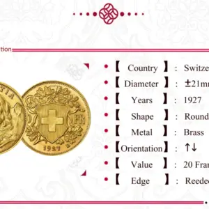 Vintage Swiss 20 Francs Replica Coin 7 H127f5b7bf191429d93b07b4ac79a37f5X