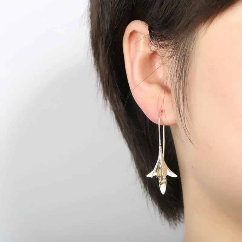 Silver Floral Drop Earrings for Women 3 Silver Floral Drop Earrings for Women - Image 3
