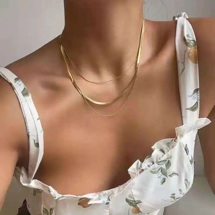 Stainless Steel Three-Layer Necklace JDBDK827 2 Stainless Steel Three-Layer Necklace JDBDK827 - Image 2