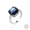 Blue Cushion-Cut Women's Ring in Silver