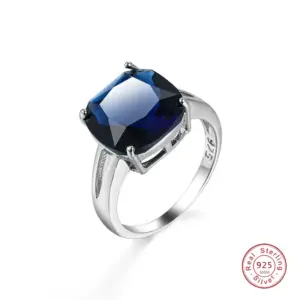 Blue Cushion-Cut Women's Ring in Silver