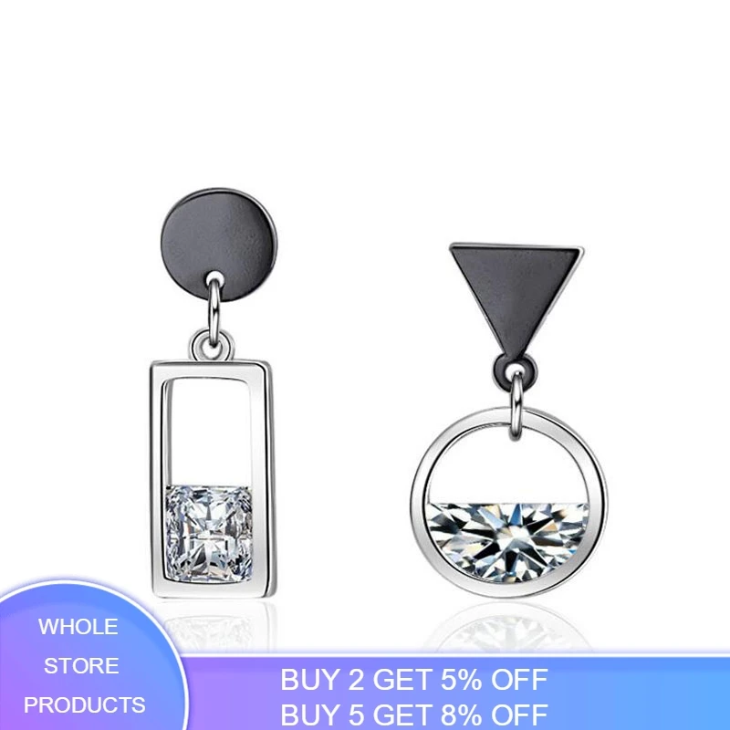 Black Silver Geometric Earrings with Zircon for Women 3 Black Silver Geometric Earrings with Zircon for Women - Image 3