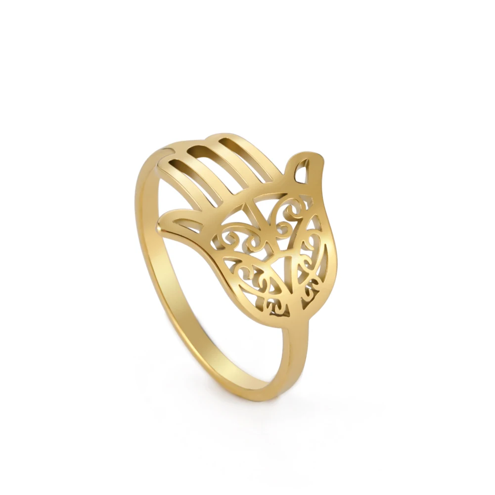 Gold-Color Hamsa Fatima's Hand Ring 7 Gold-Color Hamsa Fatima's Hand Ring - Image 7