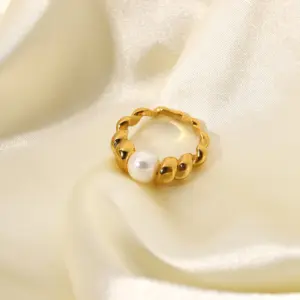 Modern Stainless Steel Pearl Ring for Women 10 H33d6a1e77faf4abca3624320396516de3