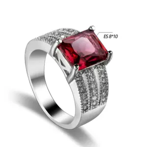 Silver Ring with Red Zircon and Pavé Detailing 8 H34a2c7edd6644fe69d59787f9f4a7f2ax
